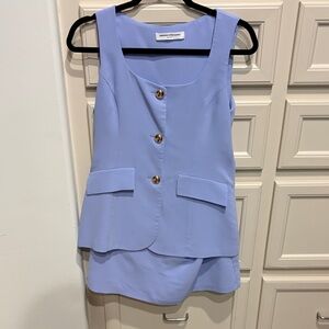 Amanda Uprichard Lavender Blue Mini Dress with Gold Buttons